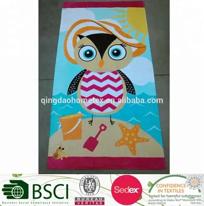 Cotton High Quality Animal Design Juvenile -Owl Printed Beach towel
