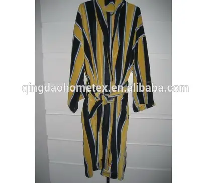 Cotton Yarn Dyed Velour Stripe Bathrobe