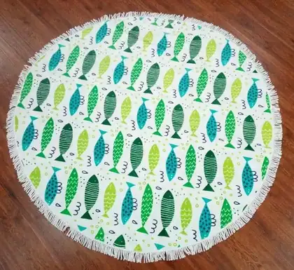 Little Fishes Microfiber Round Beach Towel with Tassels