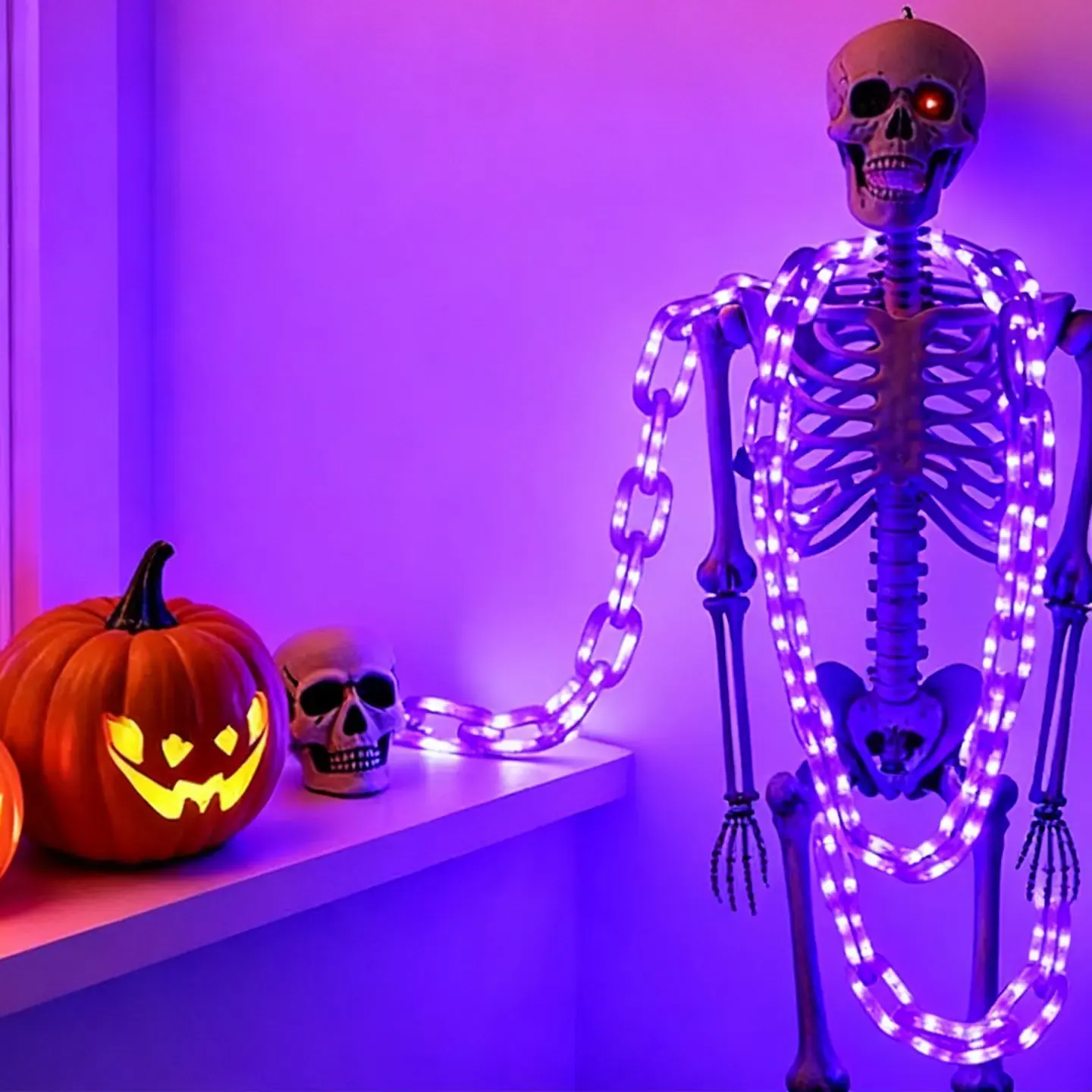 Halloween-Kürbis- und Figurenlicht - Kürbis-, Geister-, Totenkopf-, Skelett- und Spinnennetzlichter für die Halloween-Saison.