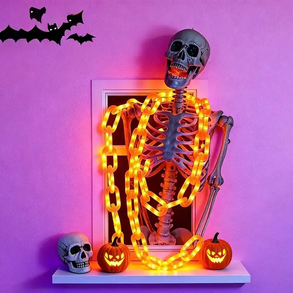 Halloween-Kürbis- und Figurenlicht - Kürbis-, Geister-, Totenkopf-, Skelett- und Spinnennetzlichter für die Halloween-Saison.