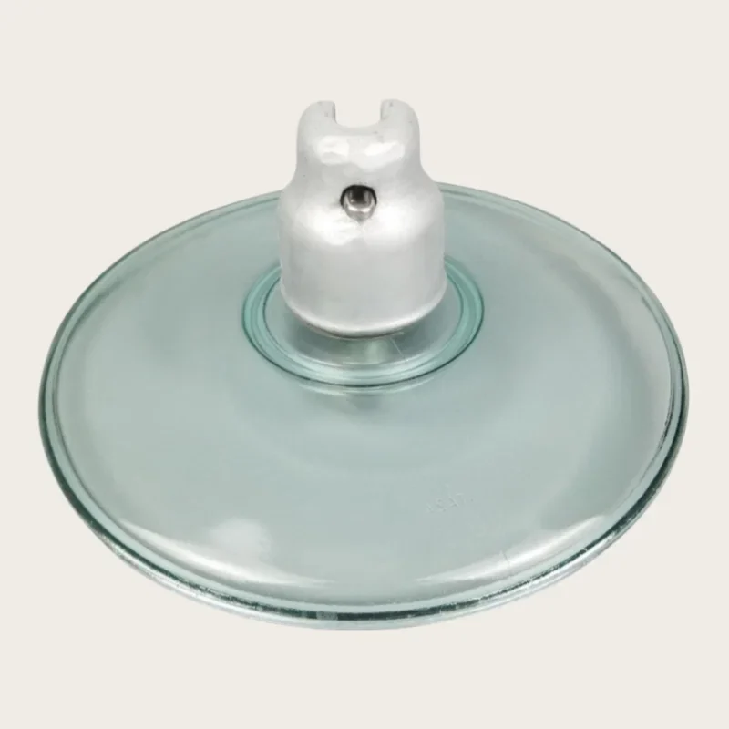 Aerodynamic glass insulator underside showing the smooth shed profile