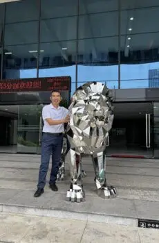 Custom Low Poly Stainless Steel Lion Sculpture for a Client in Russia