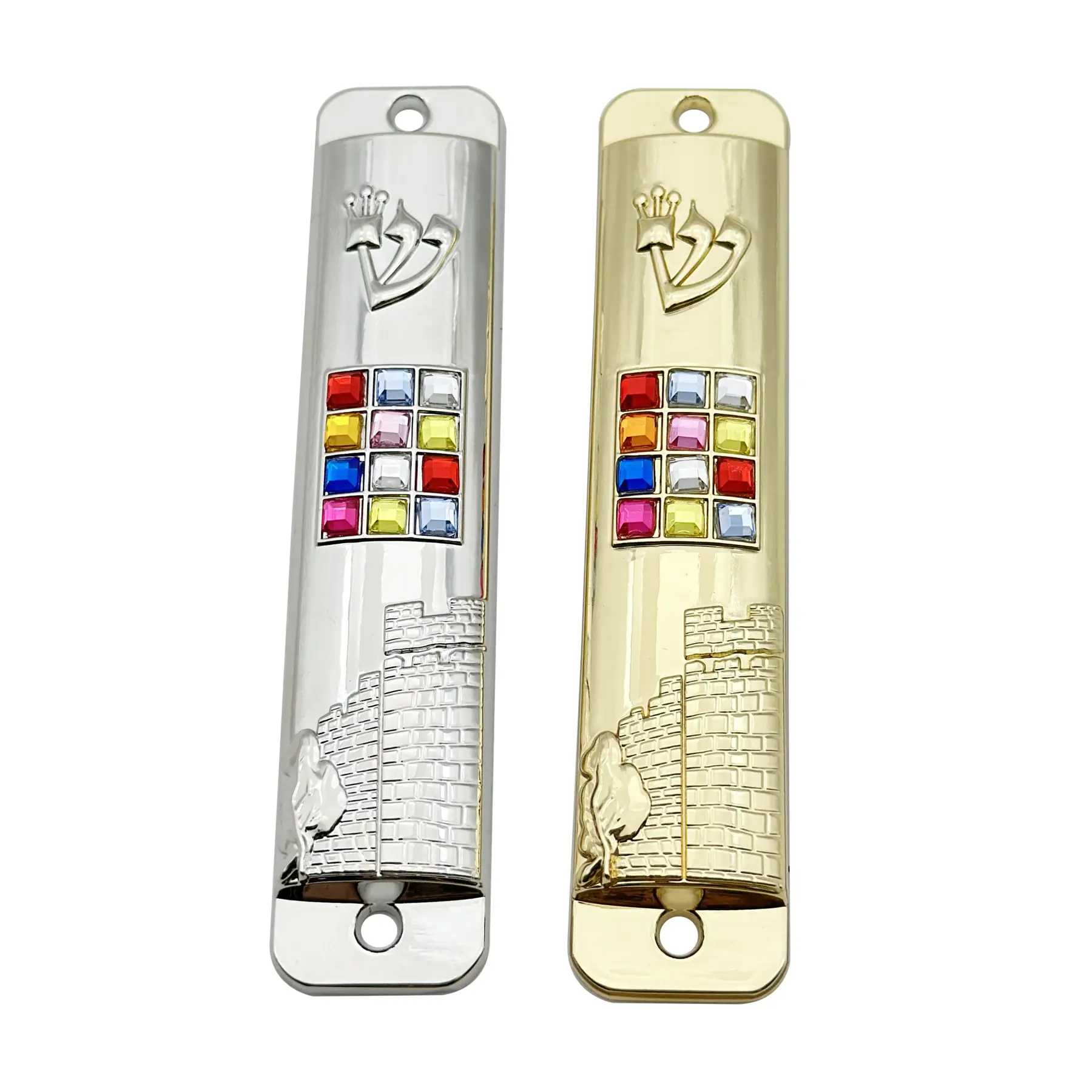 Rhinestone 12 breastplates mezuzah case in silver plating