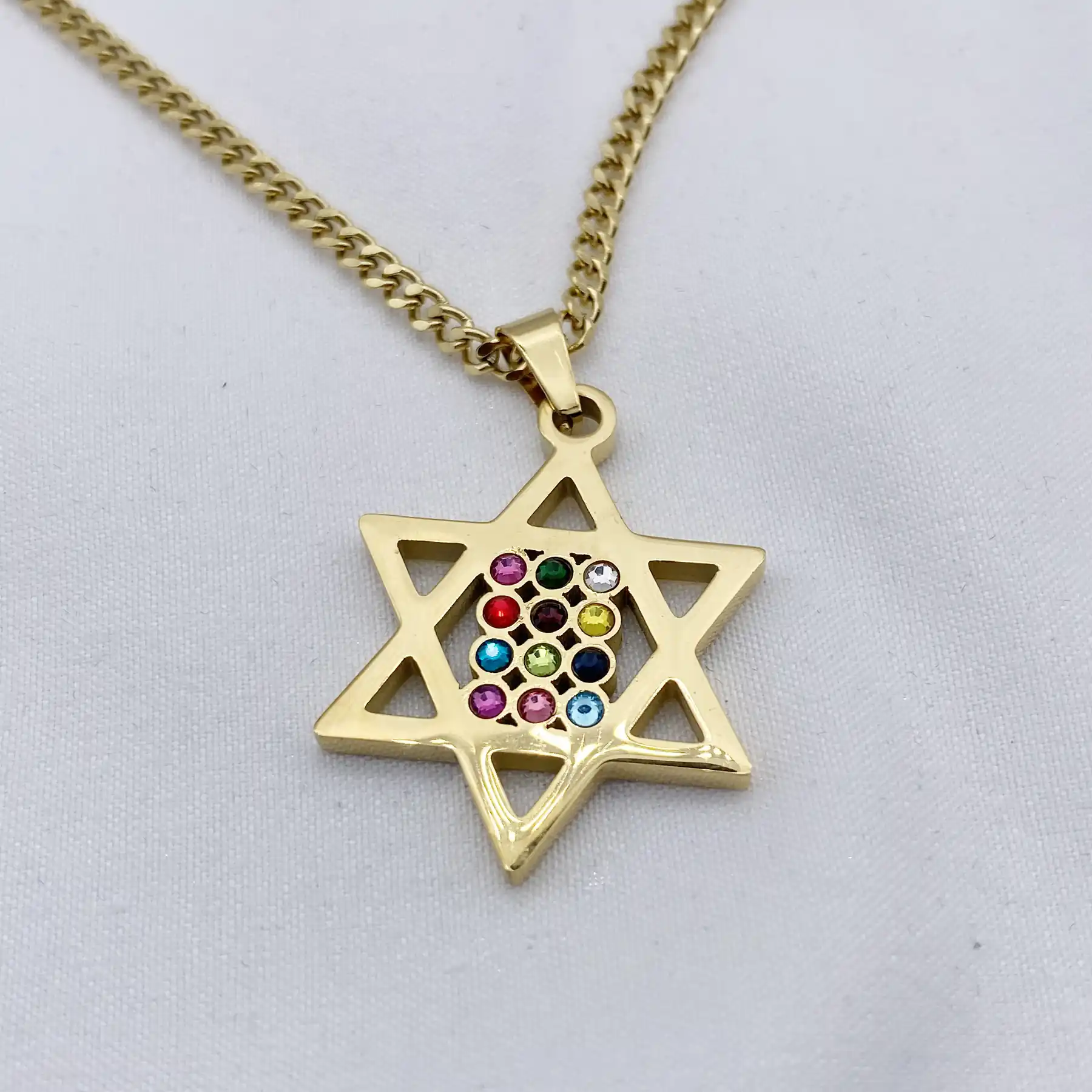 Close view of the twelve tribes symbols inside the Star of David