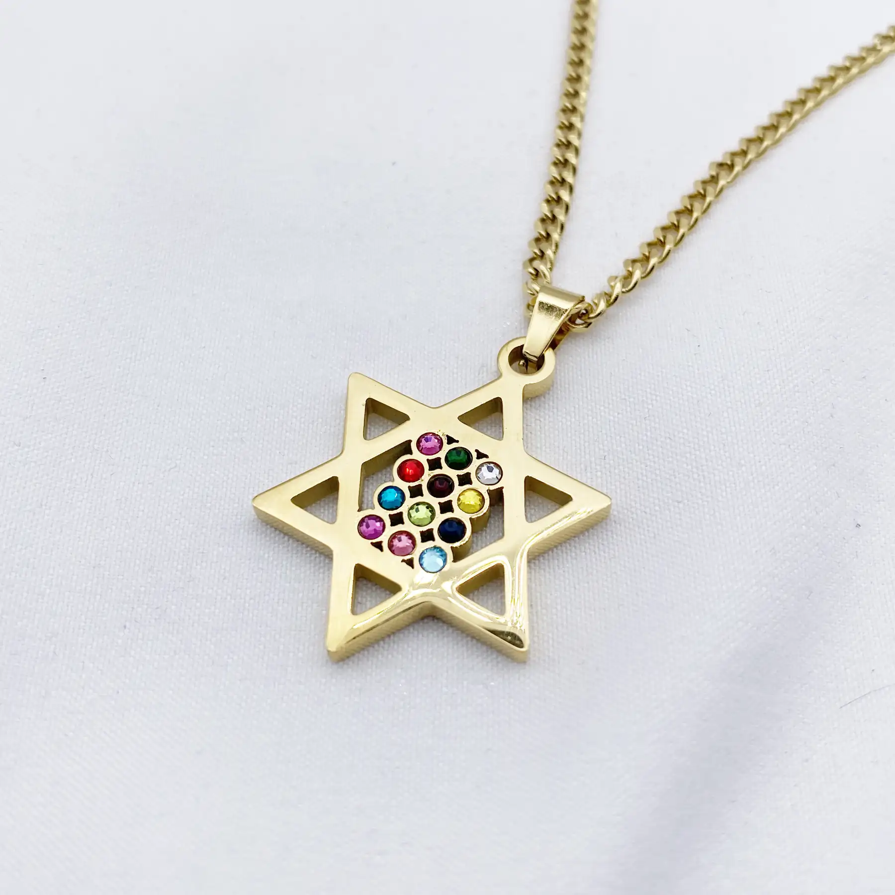 Silver finish 12 tribes Star of David pendant