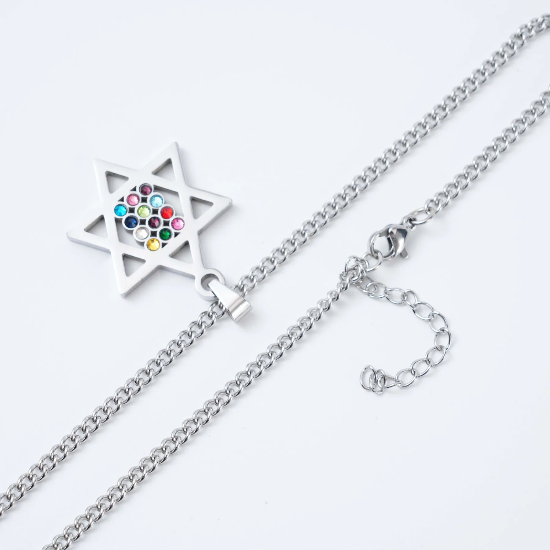 Star of David twelve tribes necklace shown with its chain