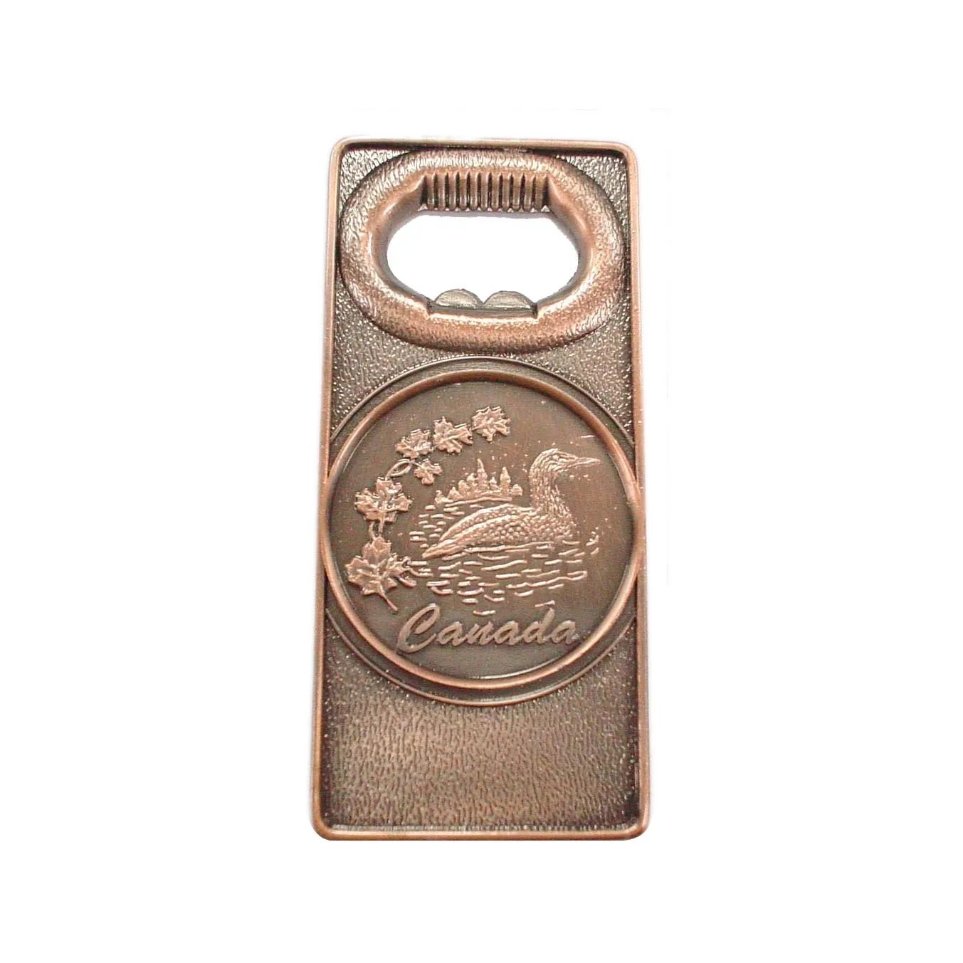 Reverse of the bottle opener magnet showing the magnet backing