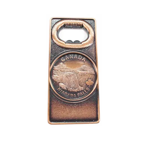 Antique brass maple leaf bottle opener fridge magnet