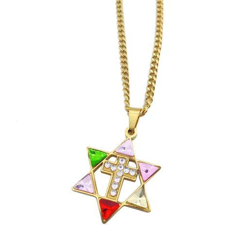 Gold Star of David cross necklace set with rhinestones