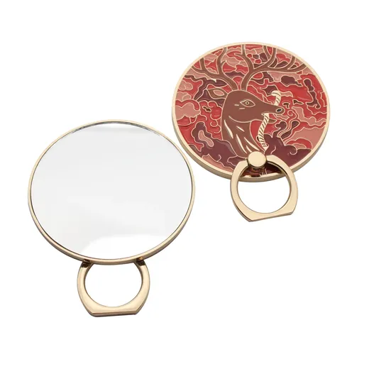 Gold plated custom makeup mirror with foldable ring stand