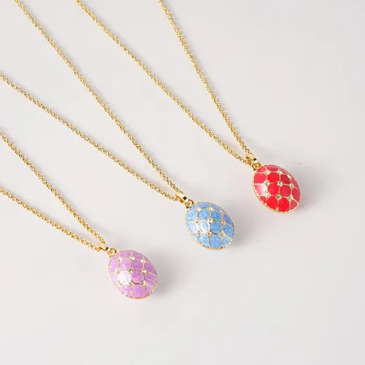 Gold plated enamel Easter egg pendant necklaces in three colours