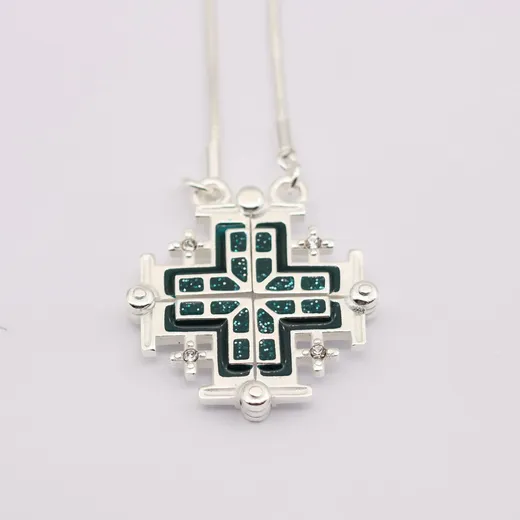 Sterling silver two way magnetic Jerusalem Cross necklace