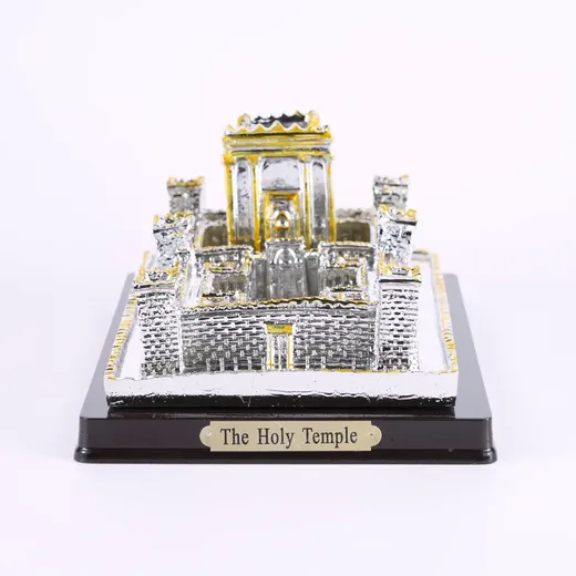Resin Jerusalem Temple model in silver and gold on a wooden base
