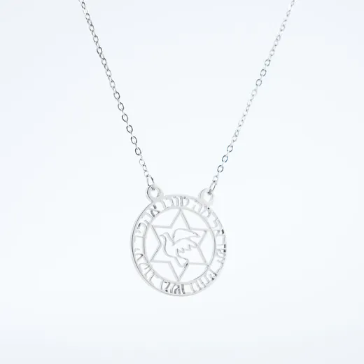 Polished stainless steel Kabbalah dove pendant necklace
