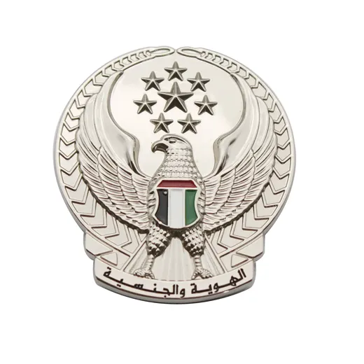 Silver plated custom logo cap badge with enamel