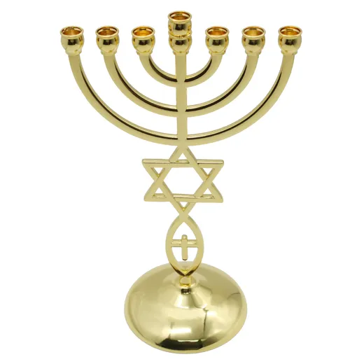 Gold plated Messianic seven branch Temple menorah