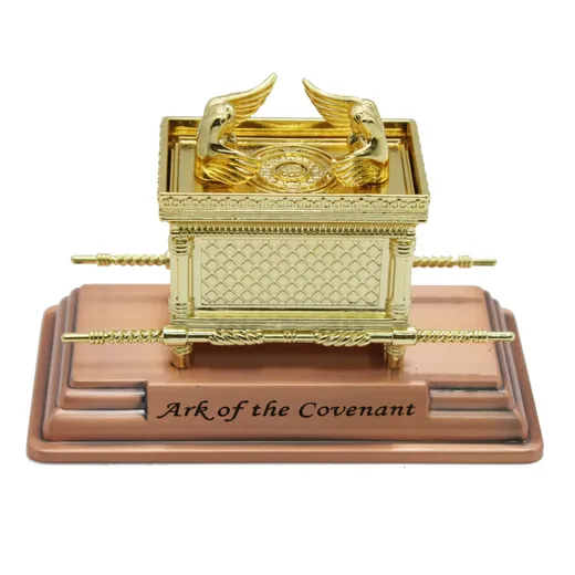 Mini gold Ark of the Covenant model with cherubim on the lid