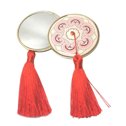 Gold plated custom pocket mirror with tassel