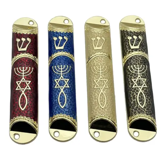 Gold plated Messianic Roots mezuzah with enamel colouring
