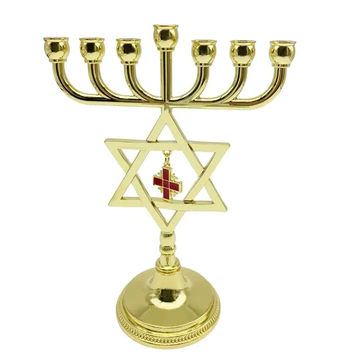 Gold Star of David menorah with removable Jerusalem Cross charm