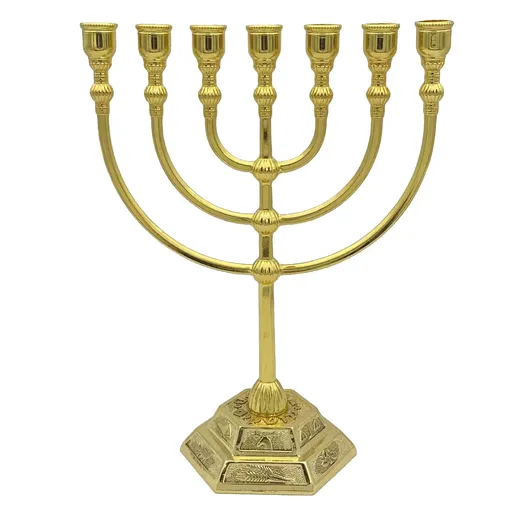 Vintage gold temple design menorah candle holder