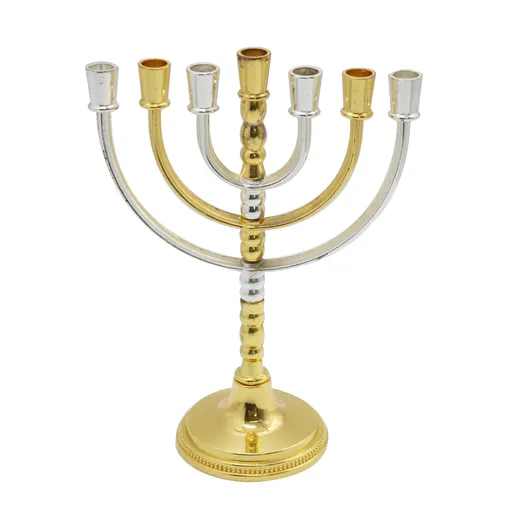 Gold and silver plated seven branch revolving Temple menorah