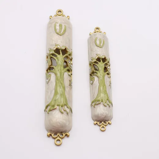Gold and enamel Tree of Life design mezuzah case