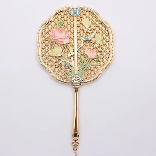Gold plated hand mirror with UV printed colour artwork