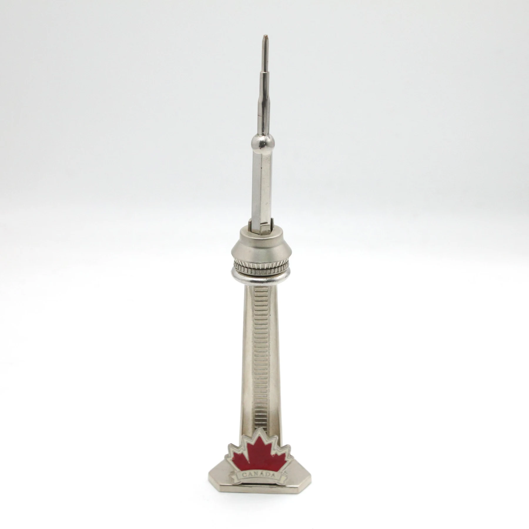 Metal CN Tower souvenir shown with its gift box