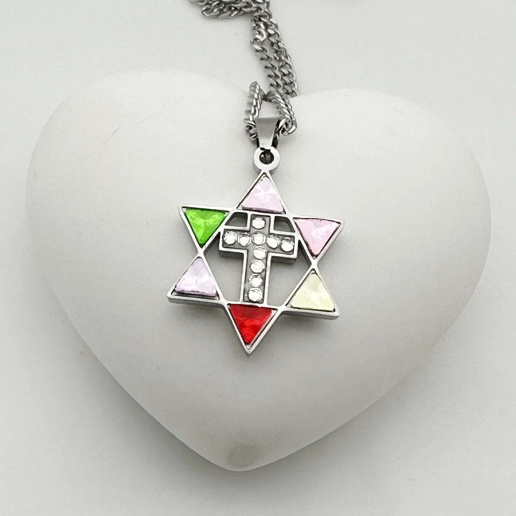 Silver finish Star of David cross pendant