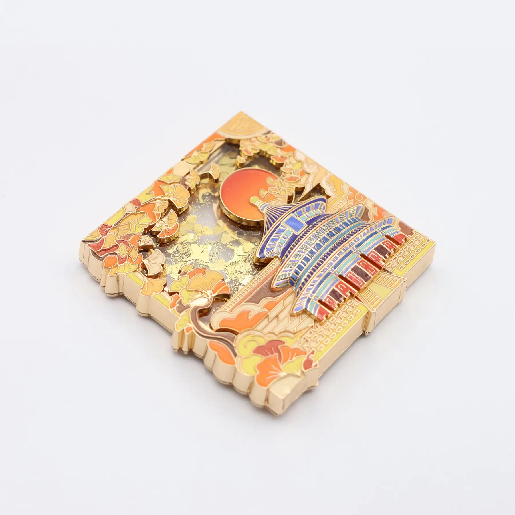 Close view of the floating glitter powder inside the magnet