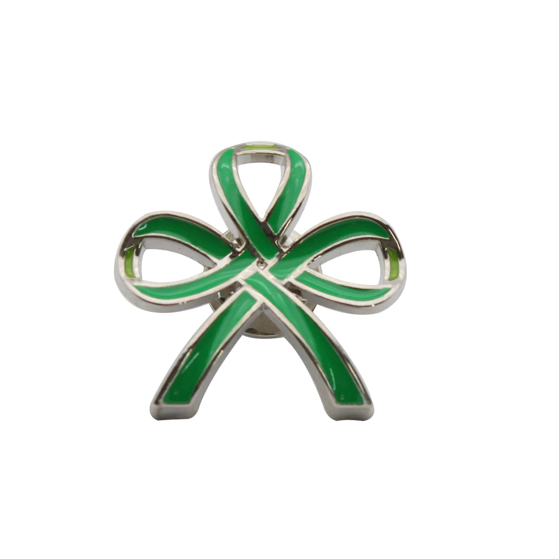Silver plated green enamel awareness ribbon lapel pin