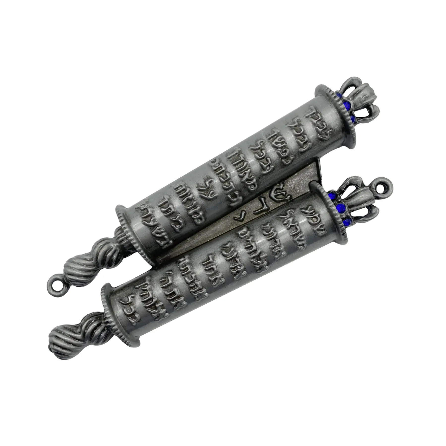 Dual chamber Torah mezuzah shown from the front