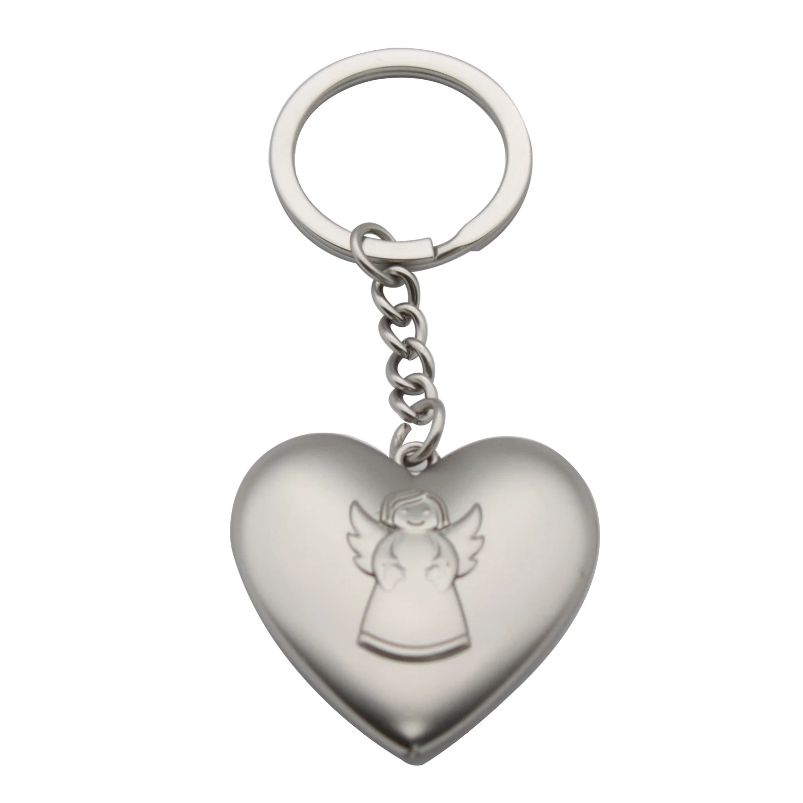Matte silver guardian angel heart keyring