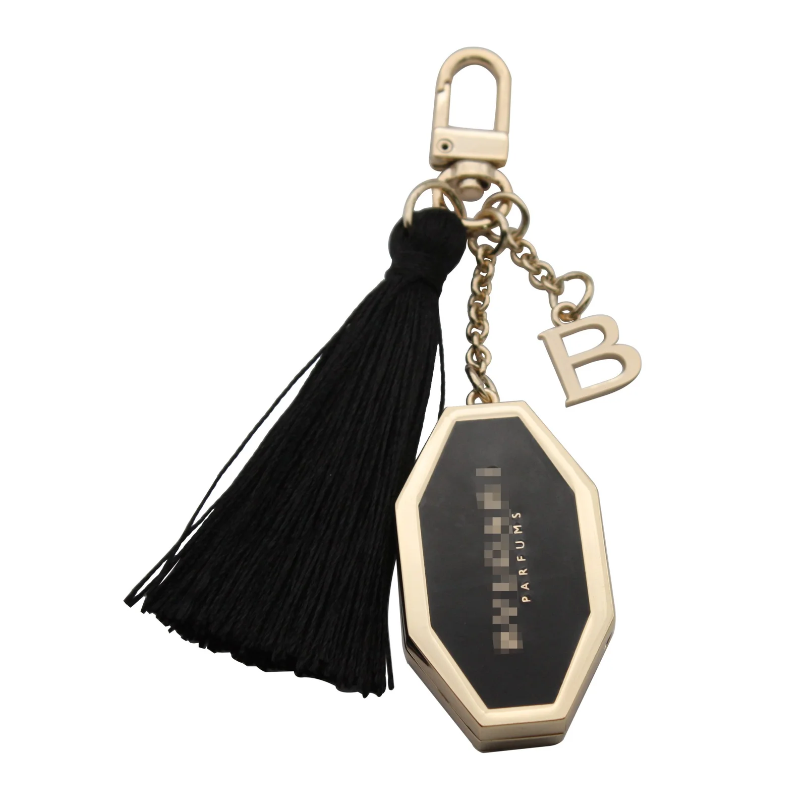 Gold plated hexagon aromatherapy locket keyring with tassel