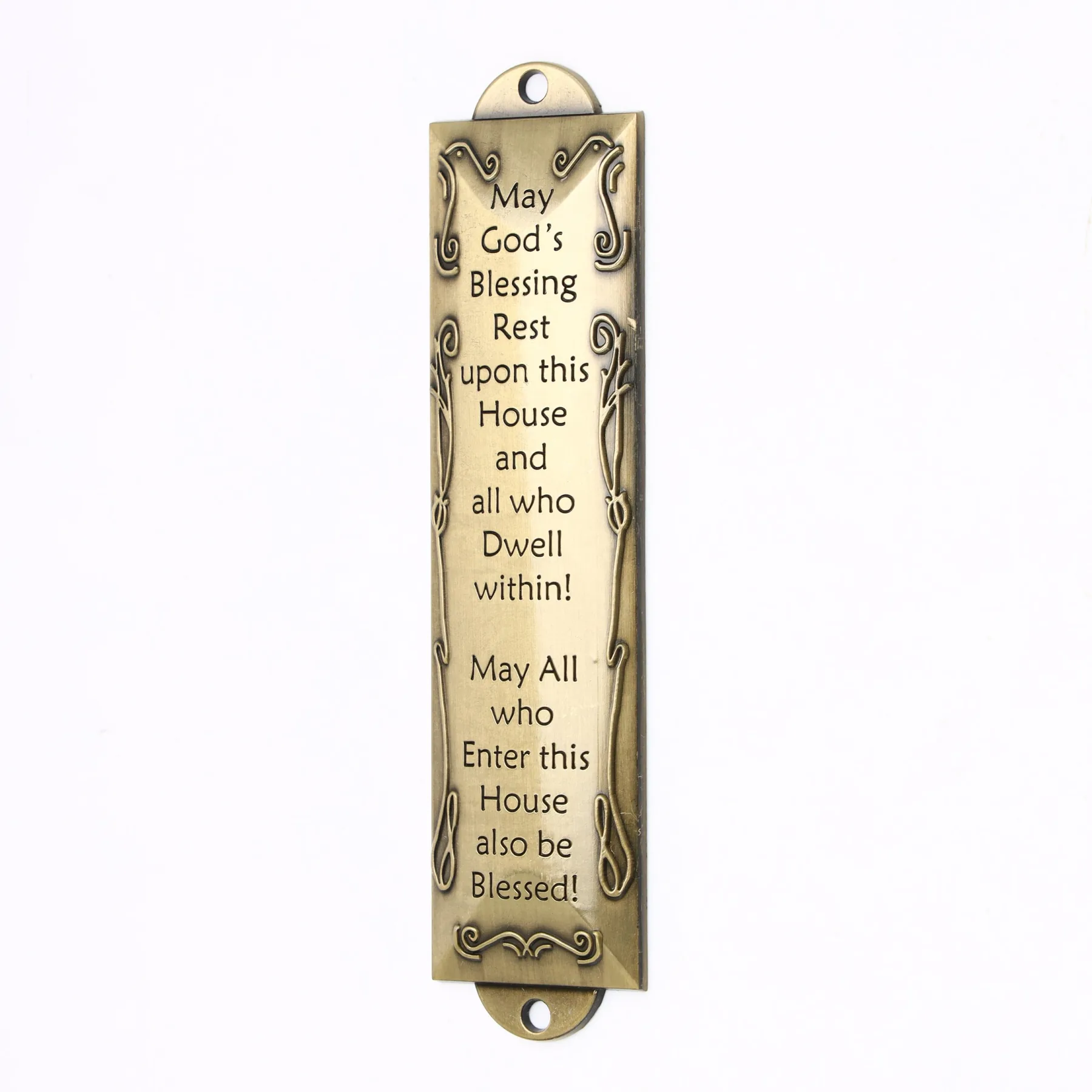Antique gold house blessing mezuzah case with English engraving