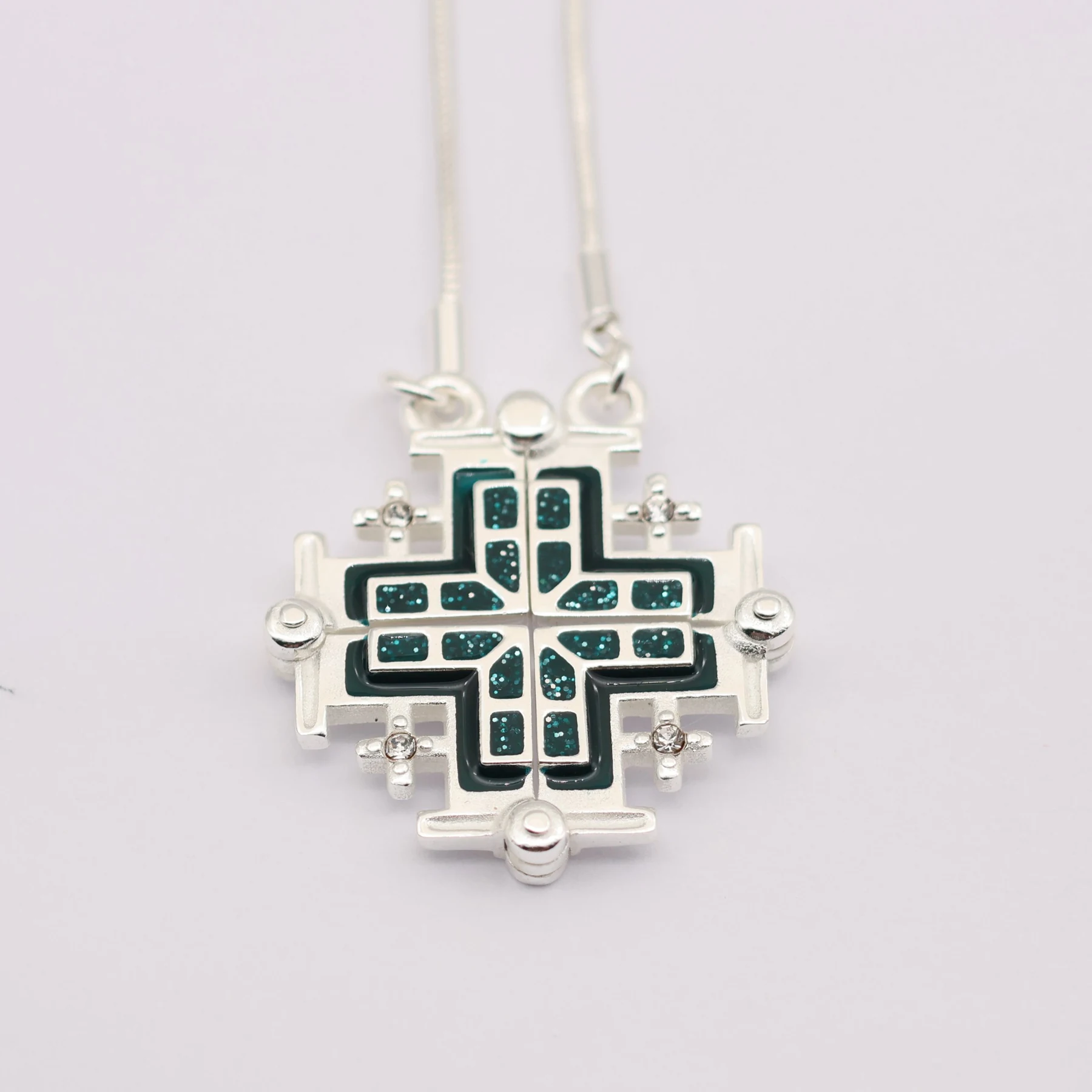 Sterling silver two way magnetic Jerusalem Cross necklace