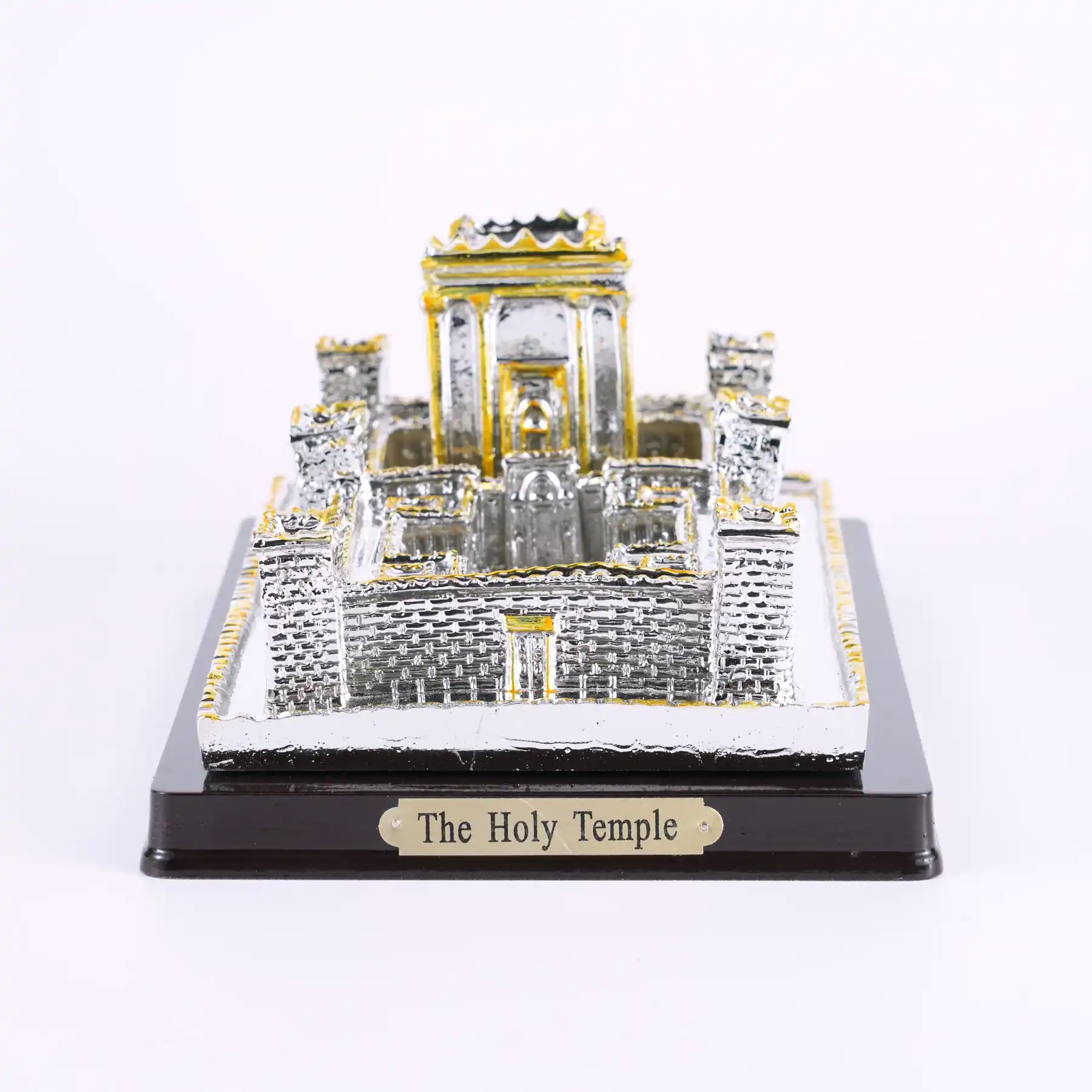 Resin Jerusalem Temple model in silver and gold on a wooden base