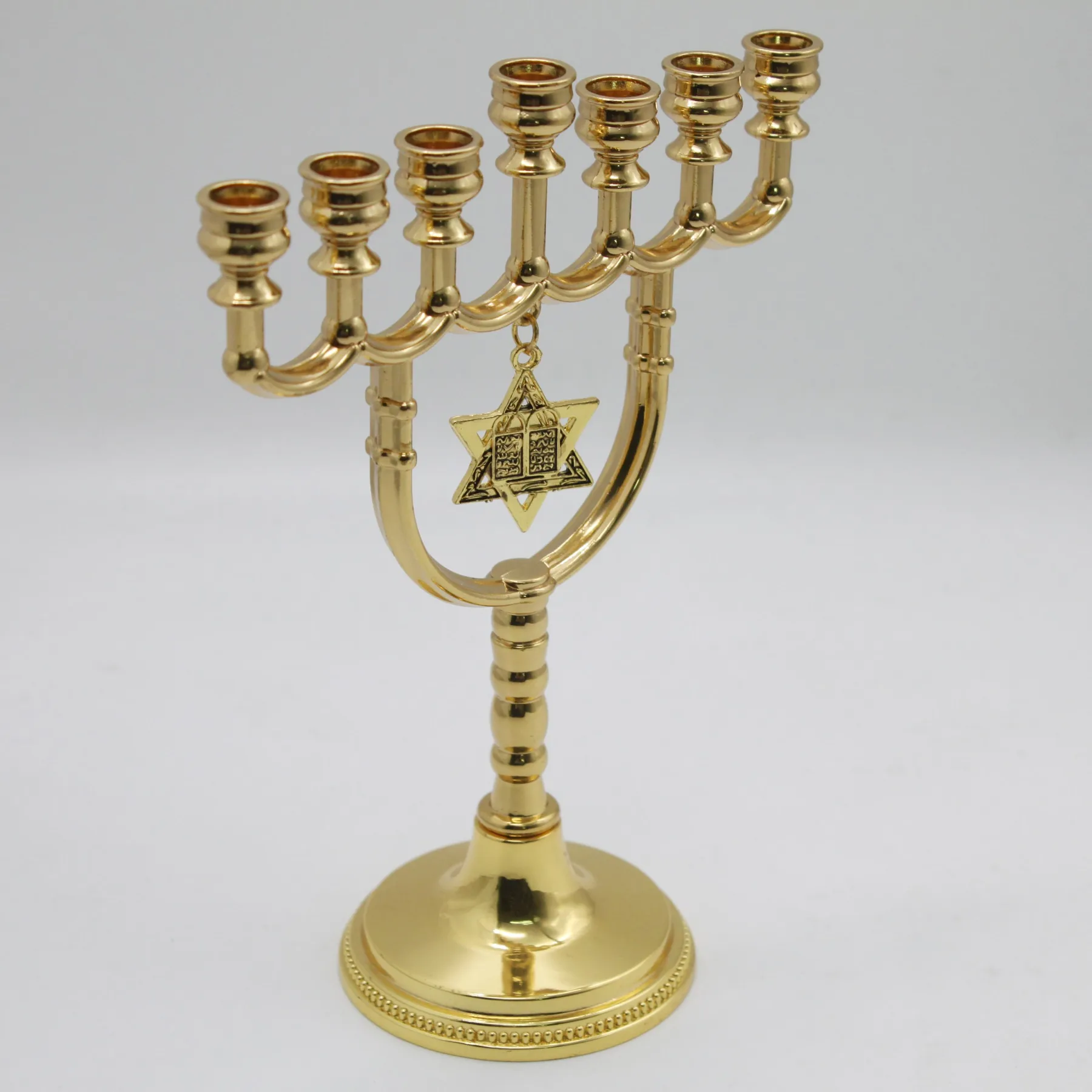 Close view of the Star of David charm on the menorah