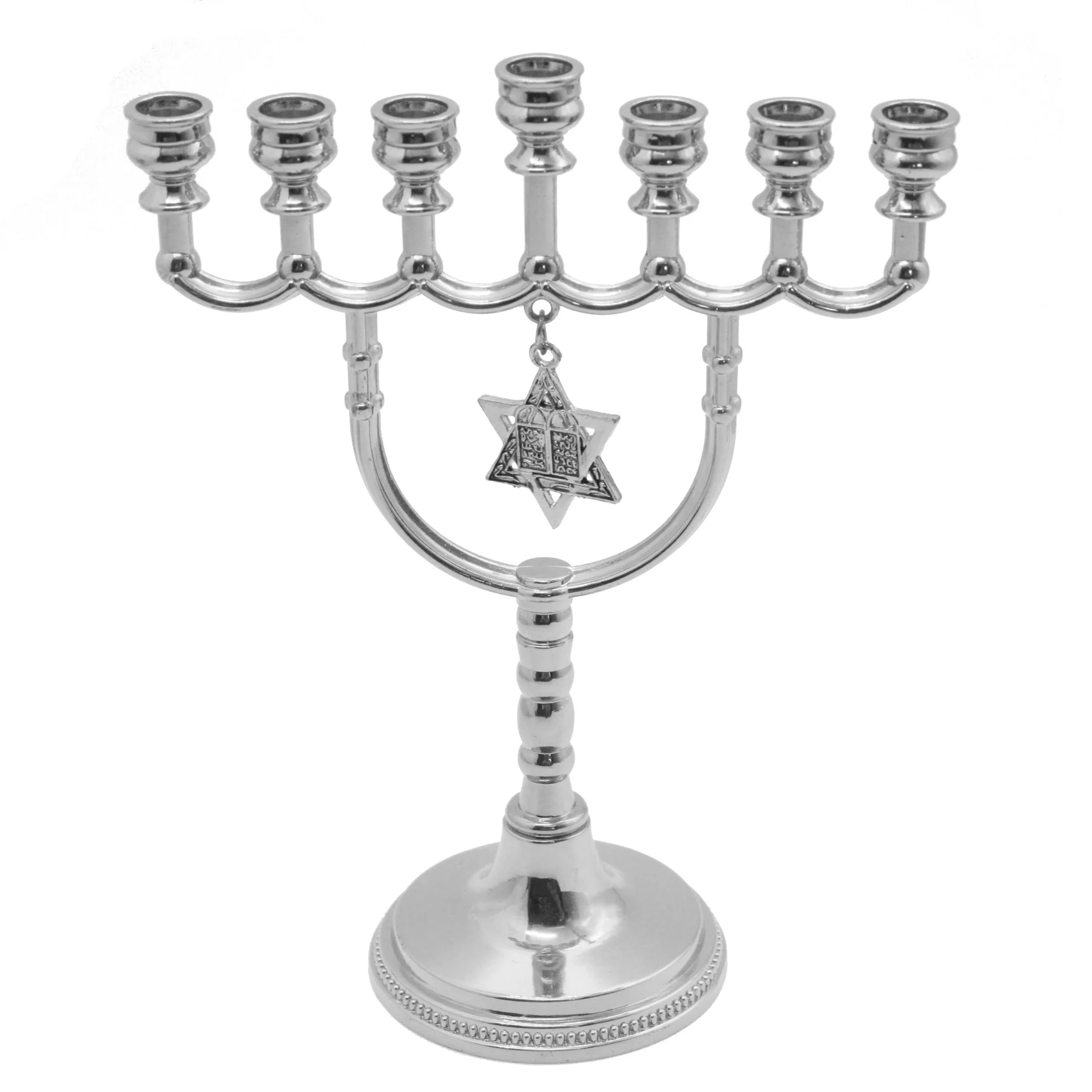 Angled view of the golden holiday menorah candelabra