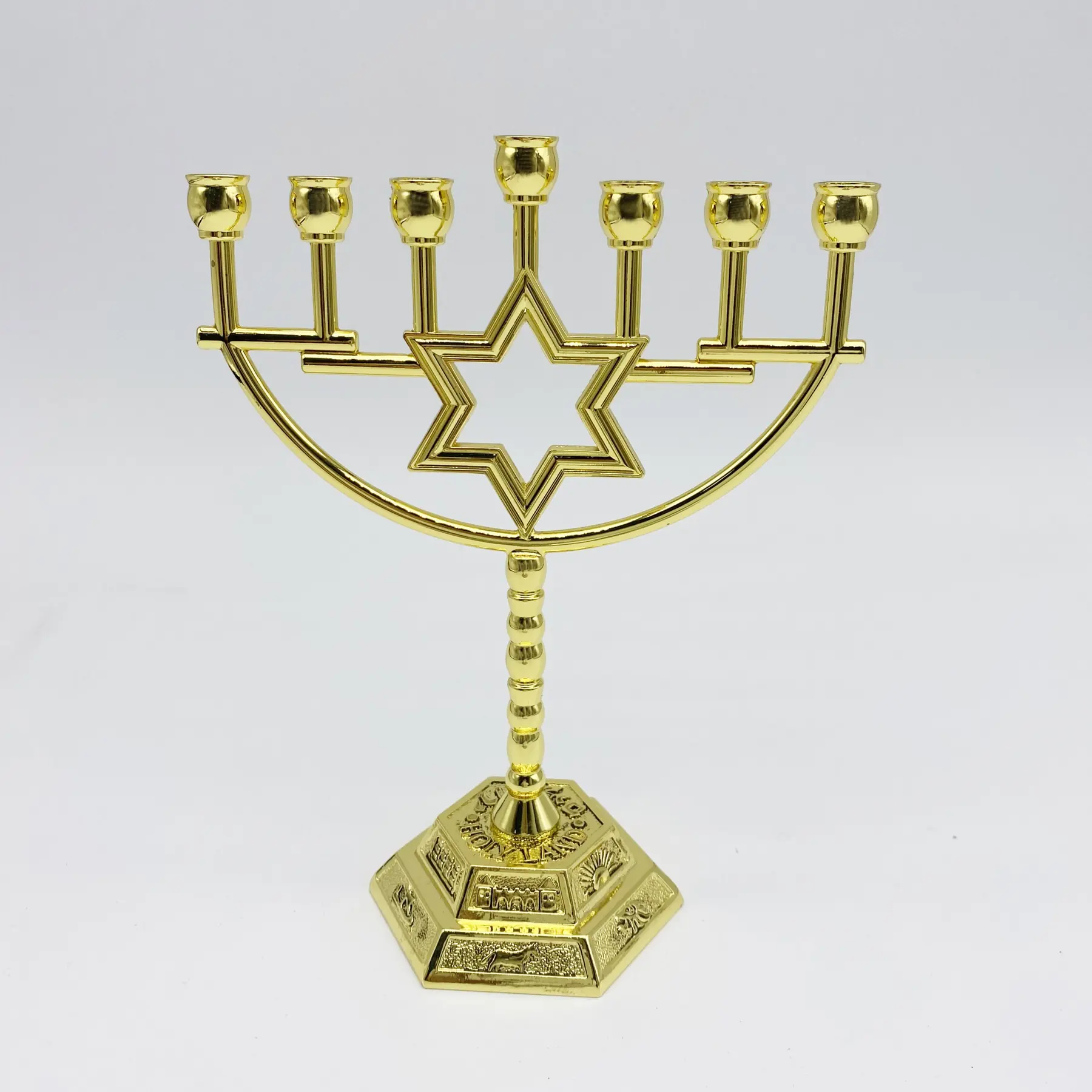 Close view of the central Star of David on the menorah