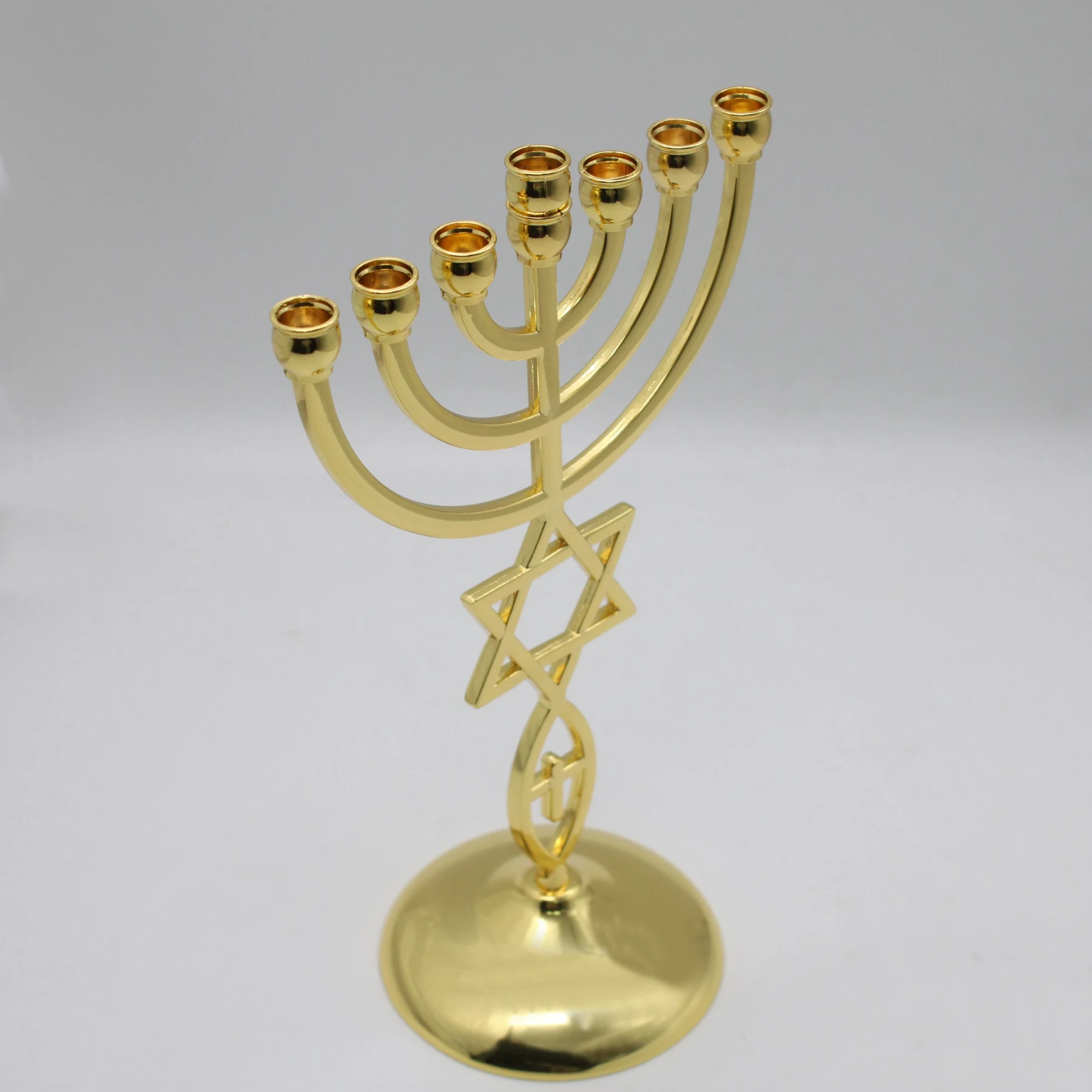 Angled view of the gold plated Messianic Temple menorah