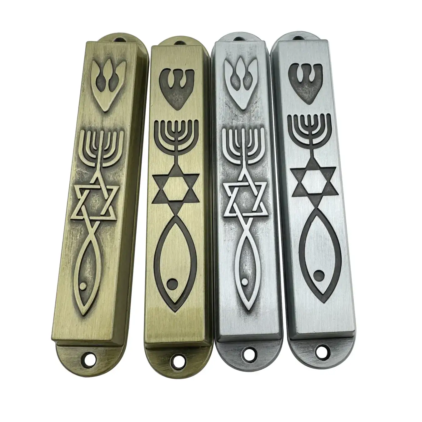 Messianic Seal mezuzah in gold with enamel colouring