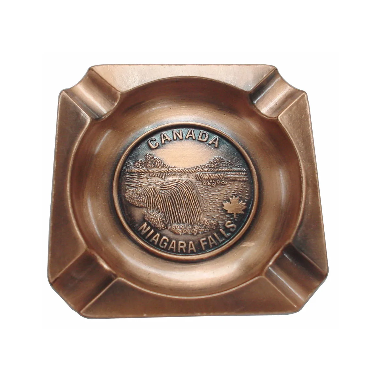 Antique colour plated finish on the cast metal ashtray