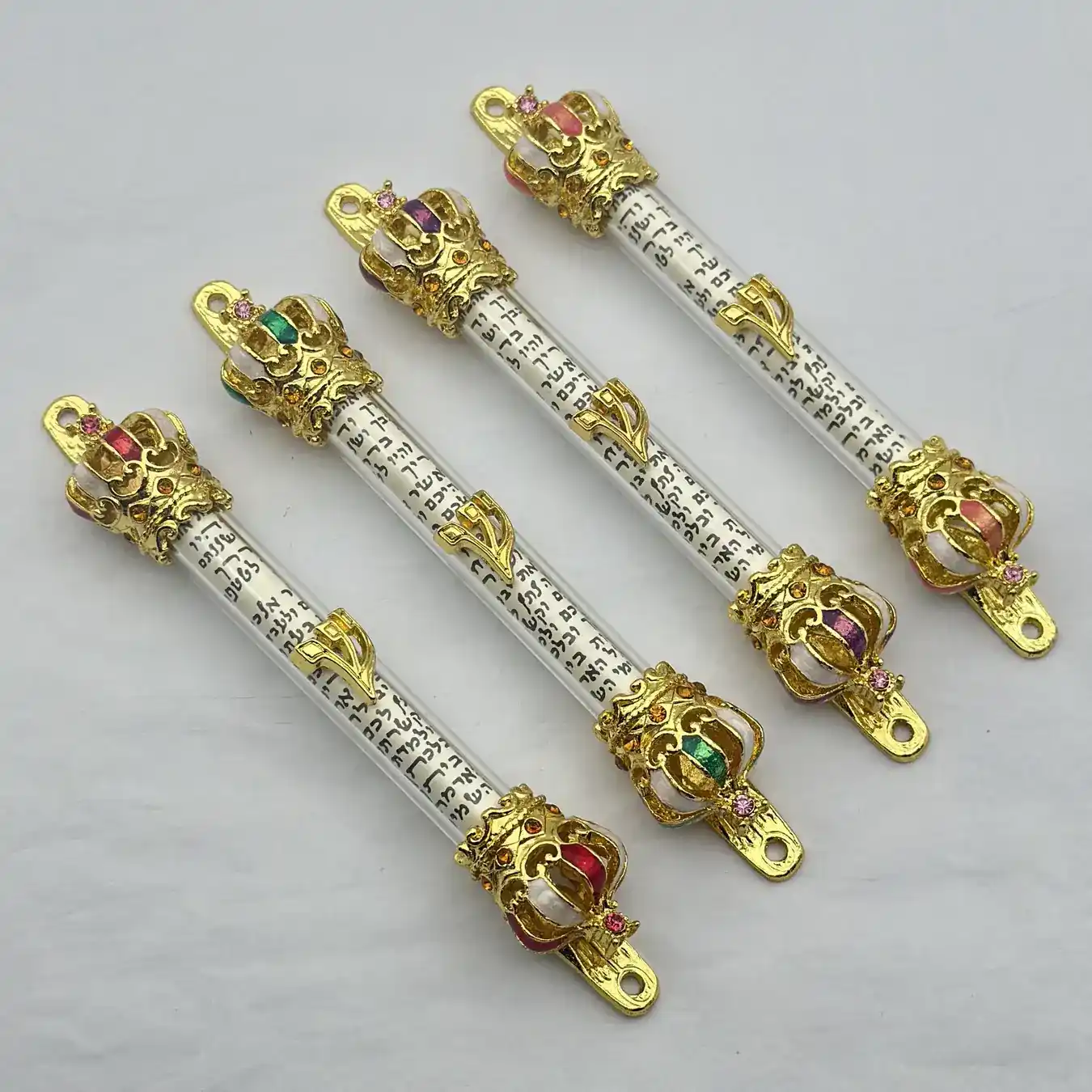 Gold crown mezuzah with clear acrylic scroll tube