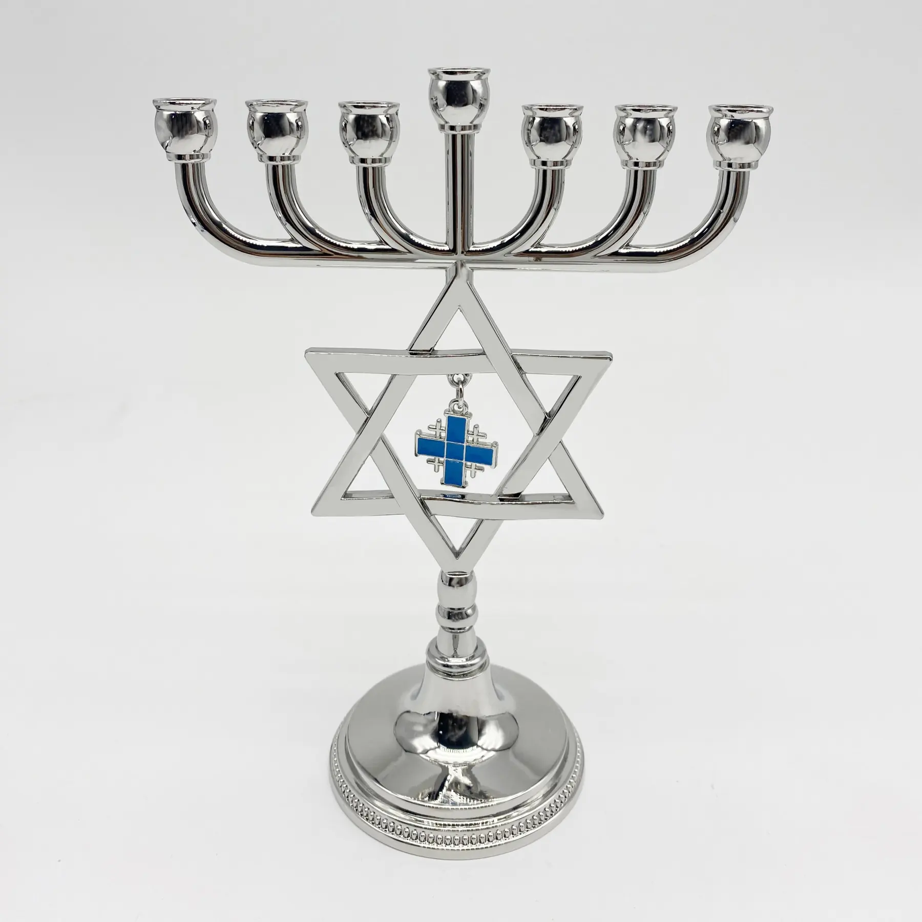 Angled view of the Judaica Star of David menorah