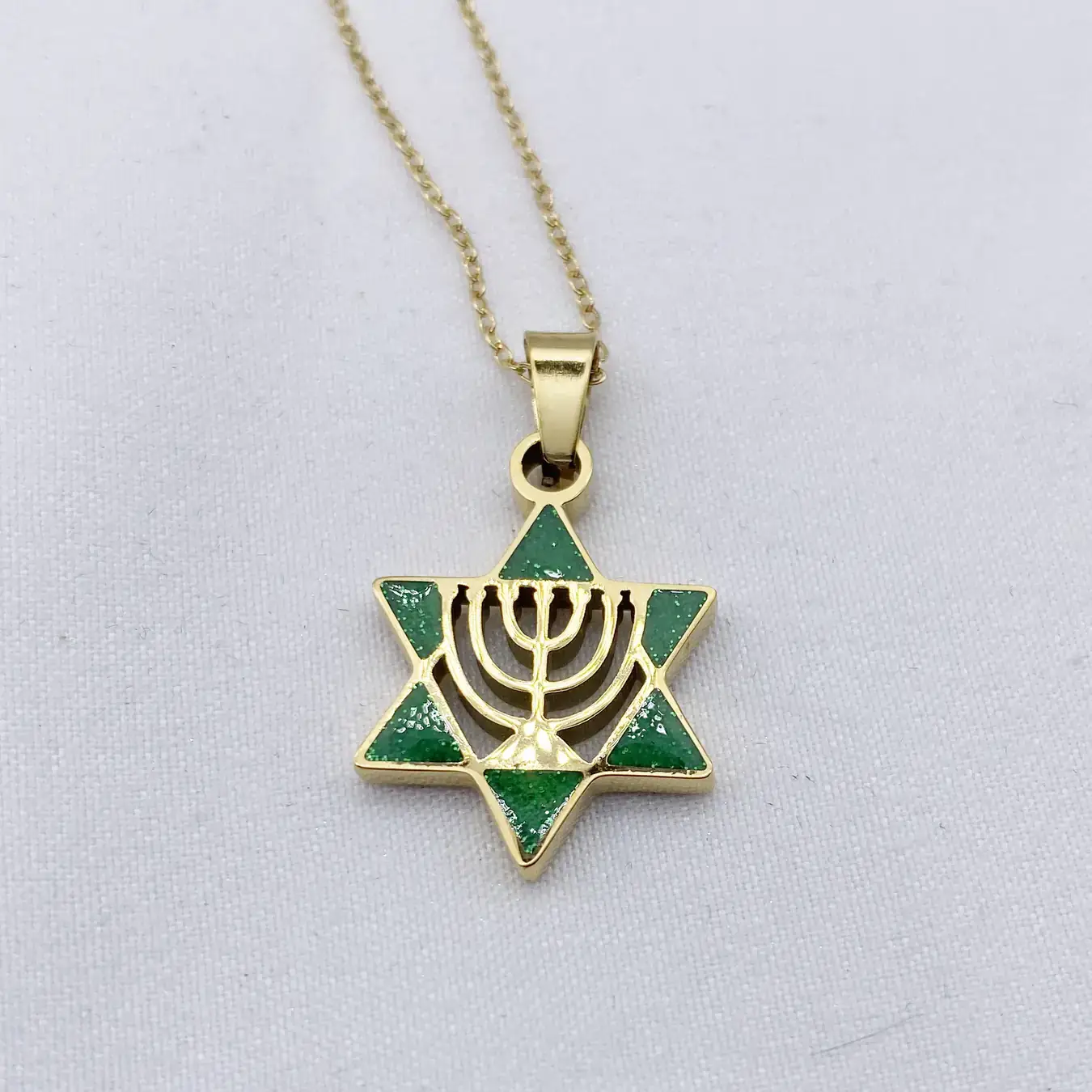 Silver finish Star of David and menorah pendant