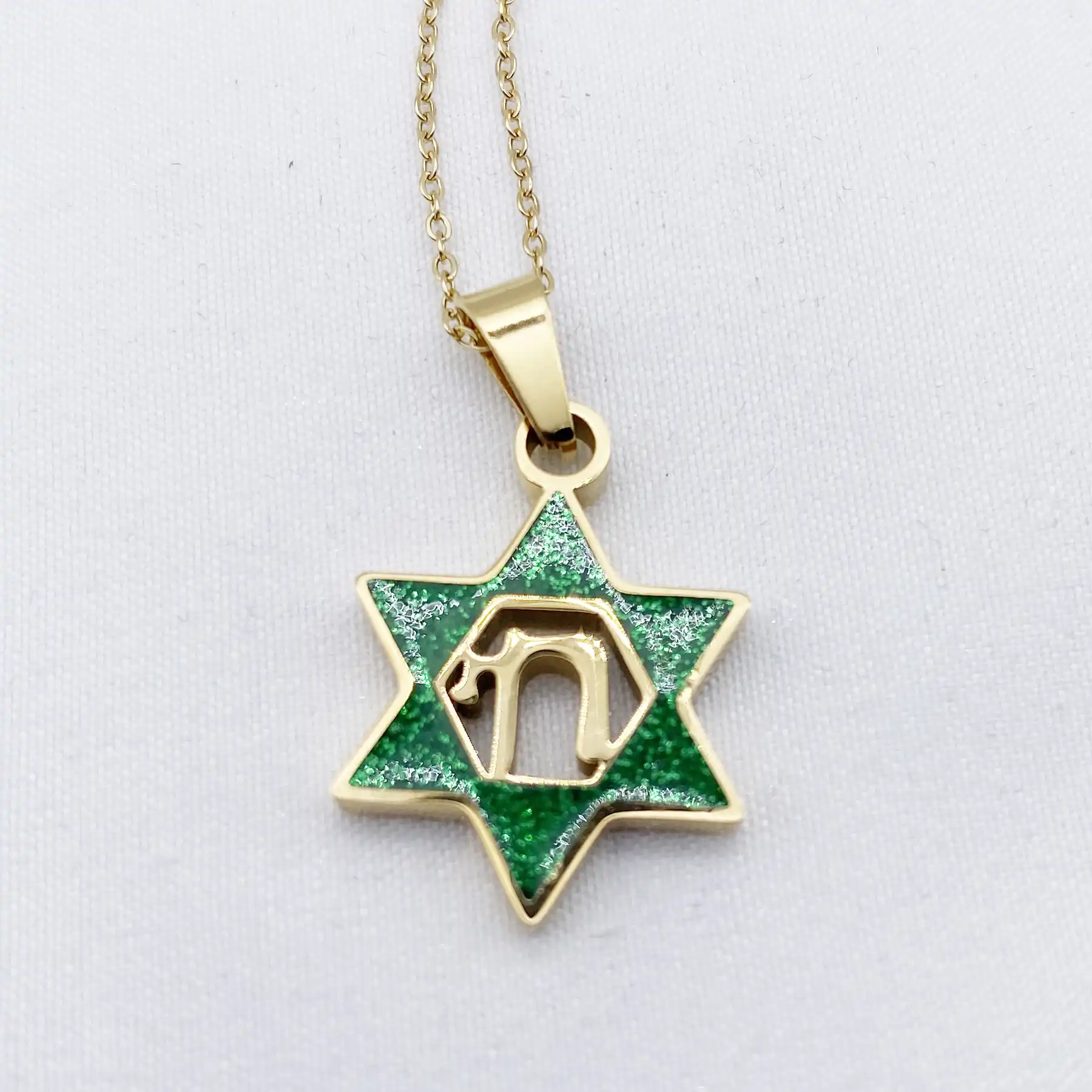 Star of David Chai necklace shown with its chain