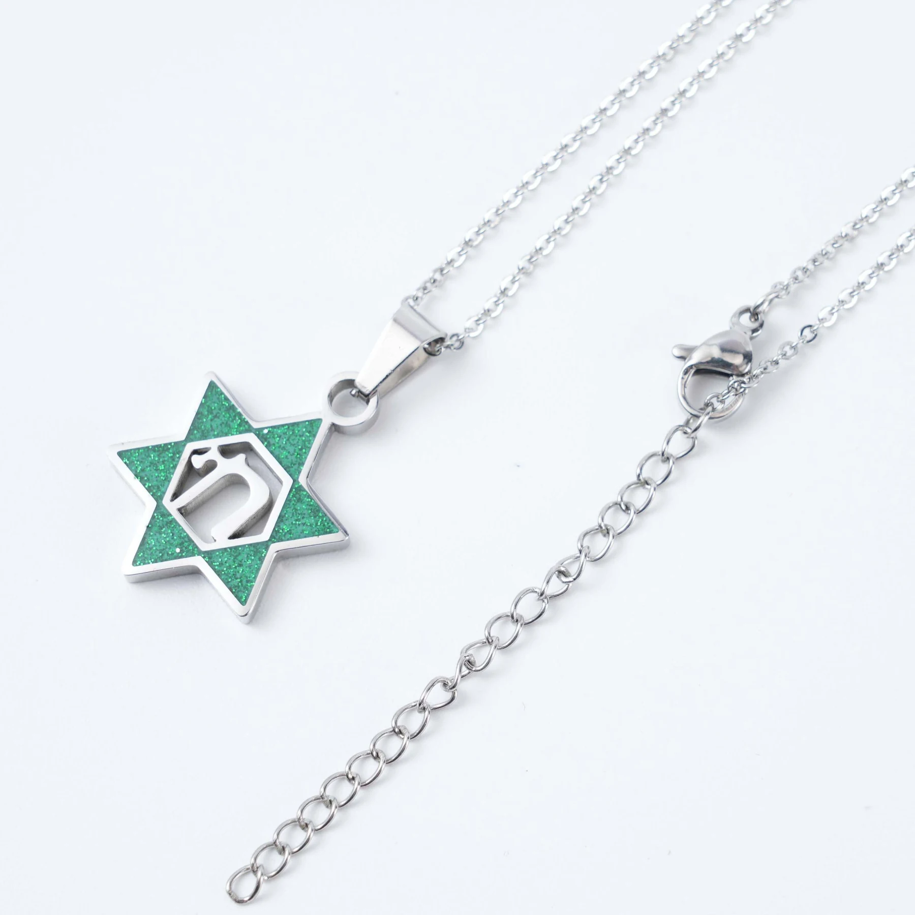 Silver finish Star of David with Chai pendant